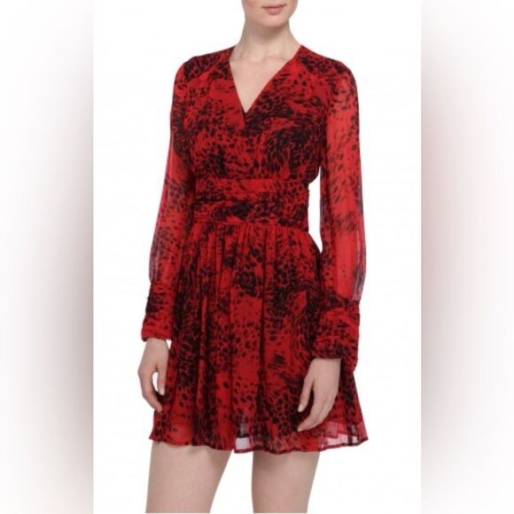 Pierre Balmain 100% mulberry silk red leopard print mini dress, M - Picture 4 of 15